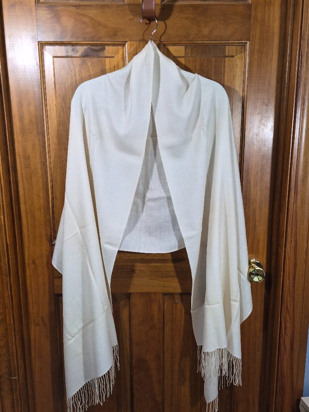 Cashmere Blend Pashmina Scarf Wrap Off White Cream Soft Warm Fringe Shawl 80x28